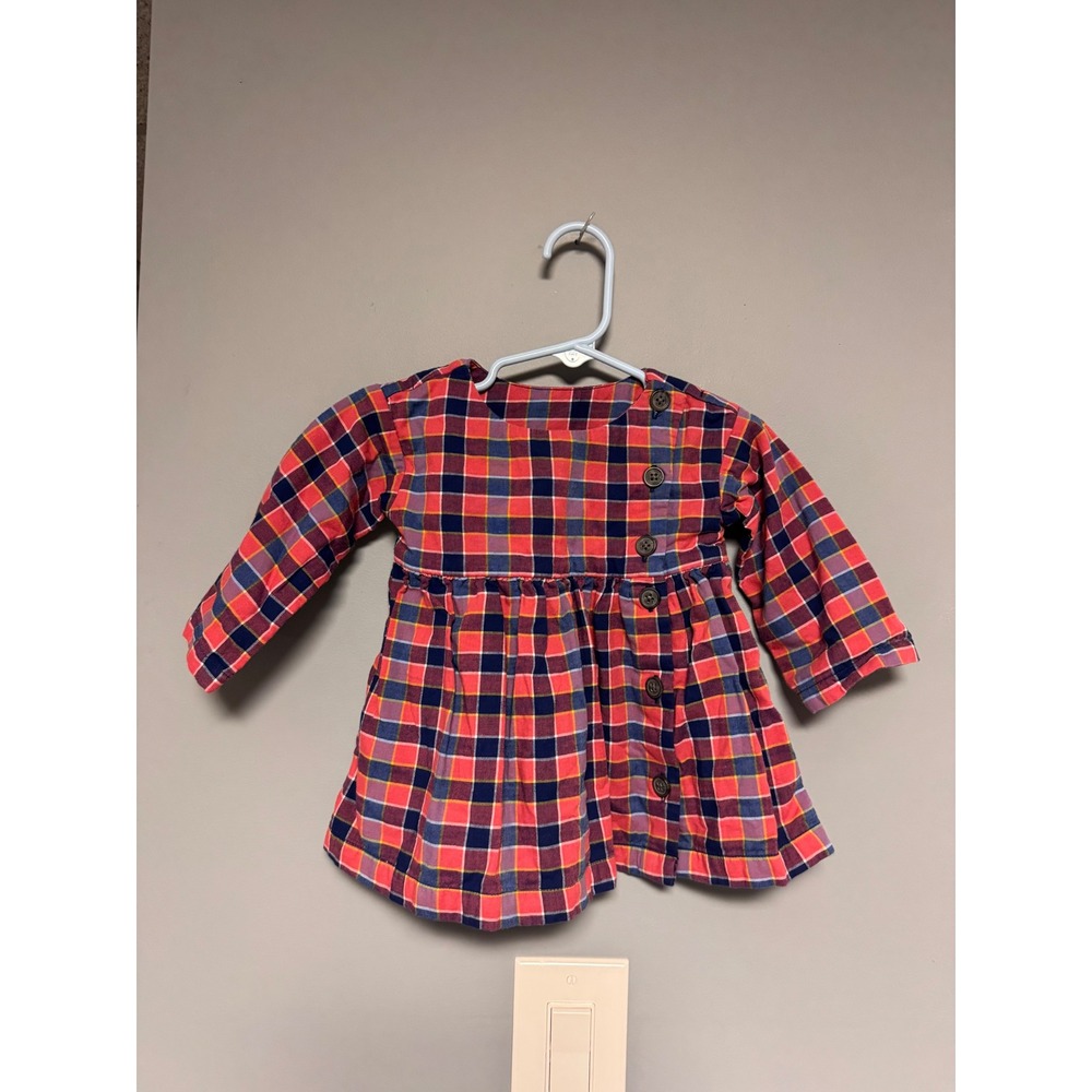 Tea Collection Baby Girls Plaid Long Sleeve Button Front Dress Red Navy 3-6M
